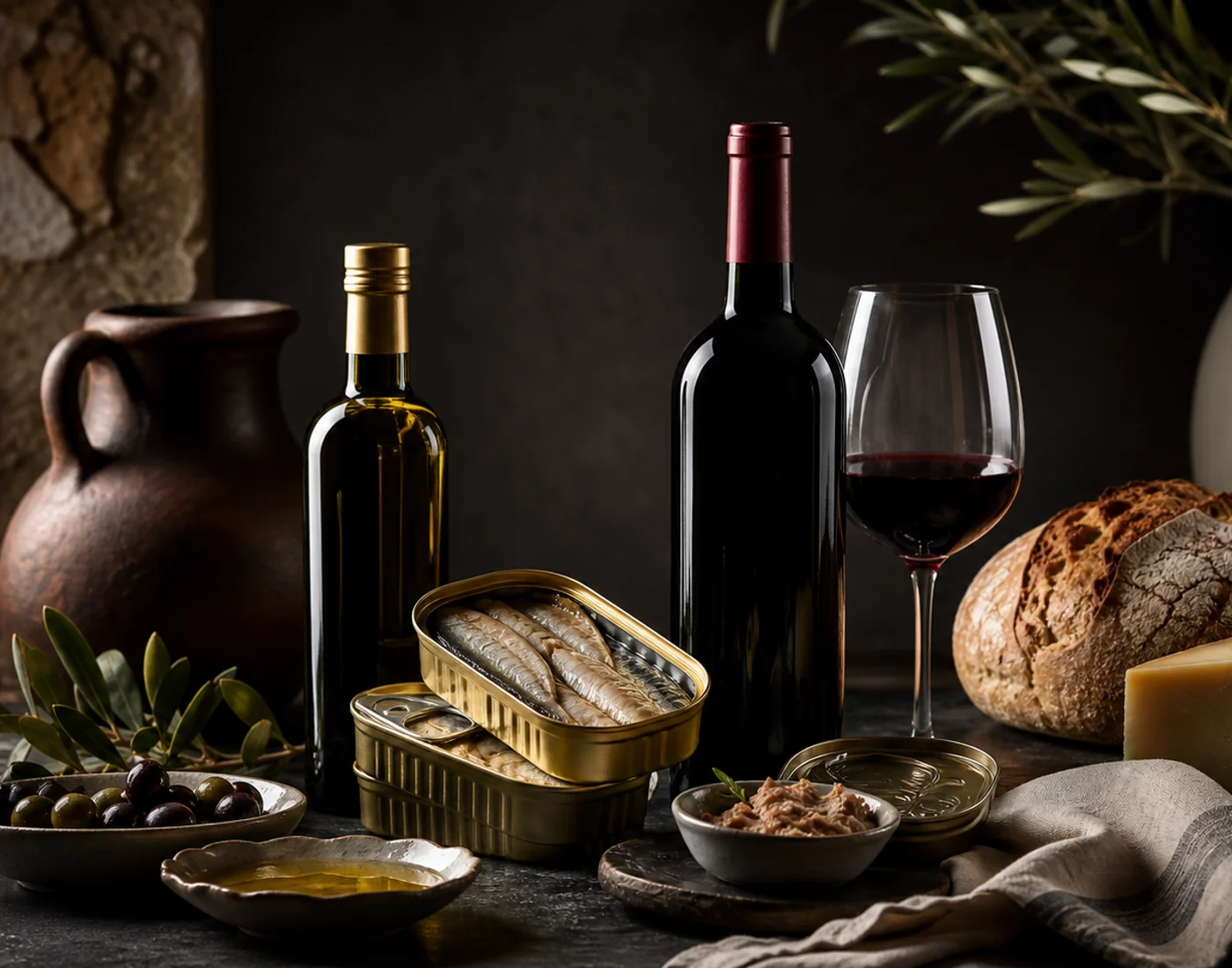 Mesa gourmet editorial com produtos portugueses